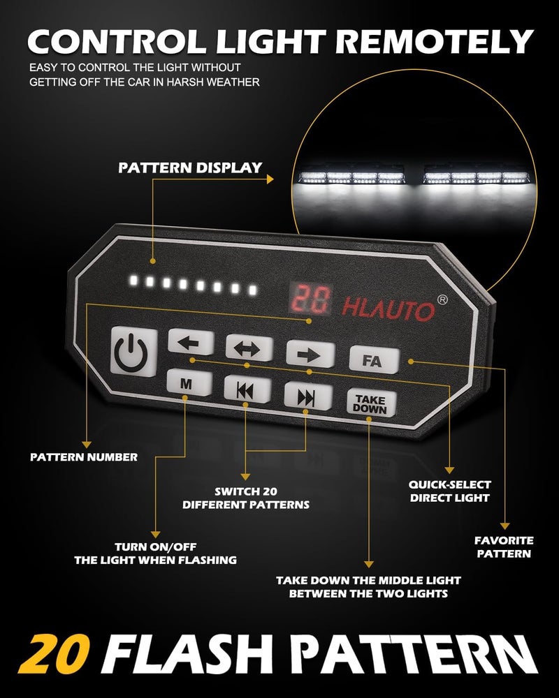 HLauto 604N Emergency Dash Strobe Lights: 2x16.8 inch White Security Light w/Take Down, 48 LED Safety Flashing Warning Hazard Interior Windshield Visor Light Bar for Trucks Vehicles - Image 5